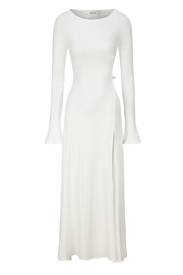 Peng Tai 24 Autumn and Winter Ultra-long Asymmetrical Hollow Dress PT-PTW24C02-3-MIBAI Beige